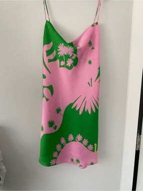 Zara Pink and Green Floral Slip Dress